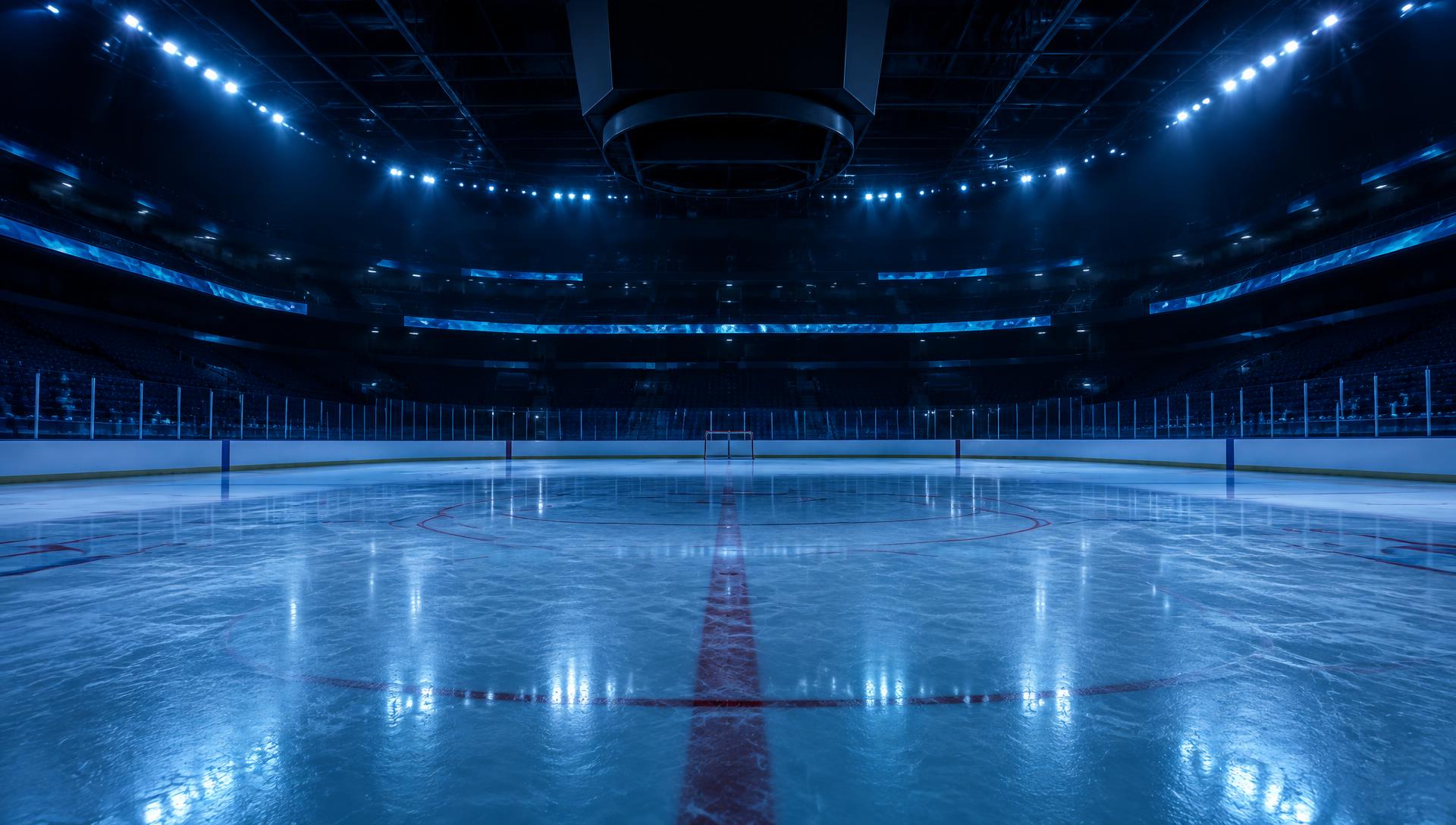 Ishockeyrink i blått ljus
